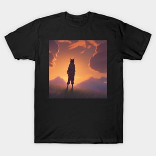 Samurai kitty staring at the sunrise T-Shirt